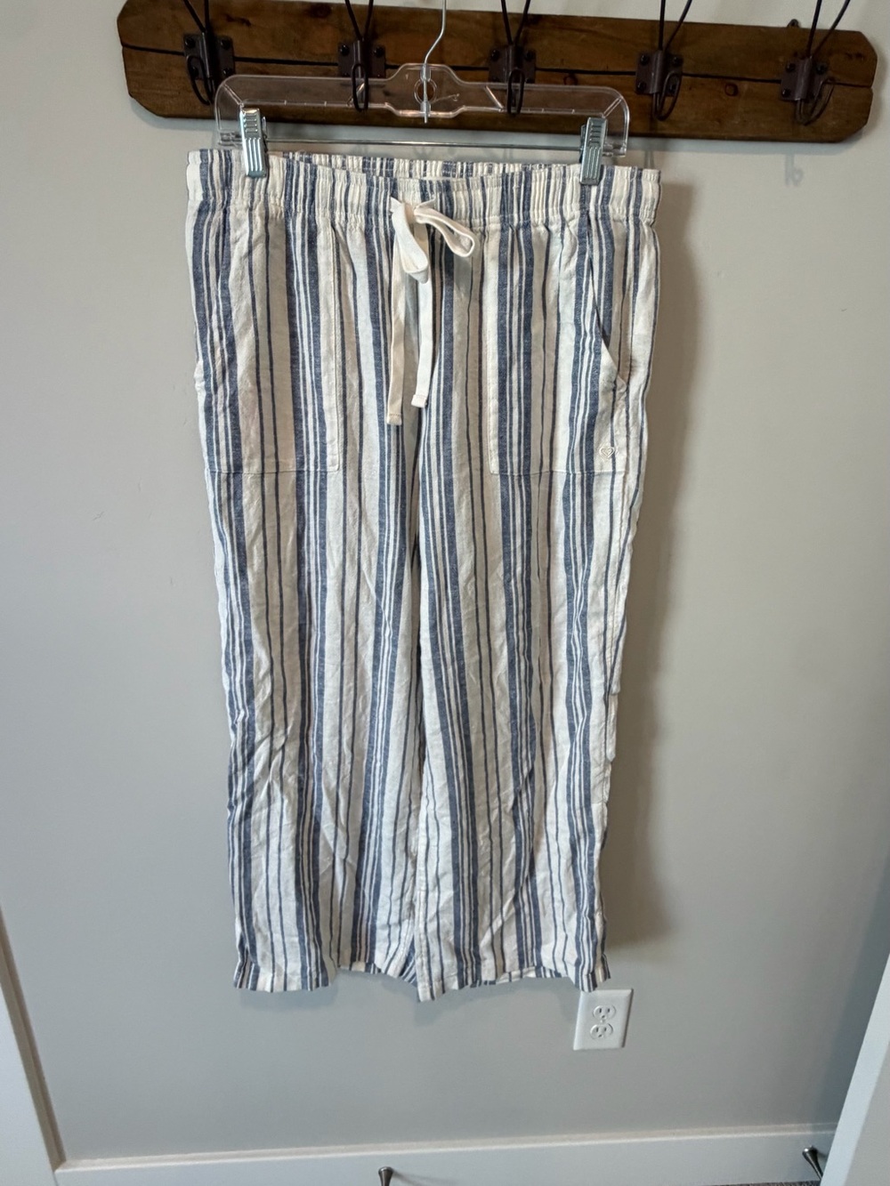 Roxy Striped Linen-Blend Drawstring Pants - Blue/White